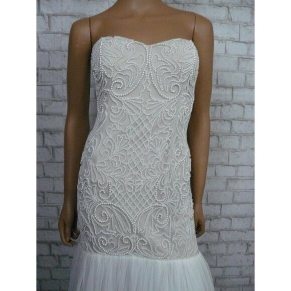 $449 Adrianna Papell Ivory Pearl Beaded Strapless Wedding Prom Dress 6 NEW - Picture 4 of 11